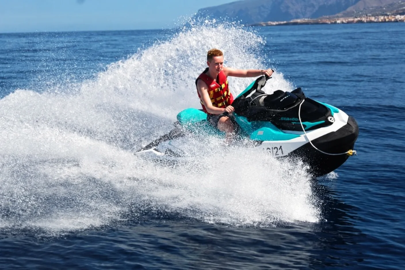Jet skis sailing off the coast of Tenerife